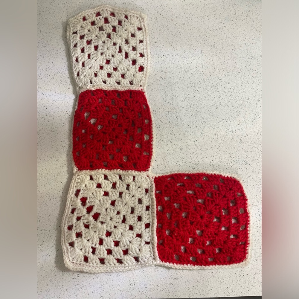 Vintage Crocheted 22” Large Granny Square Christmas Stocking Red & White